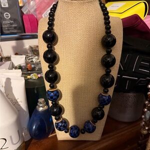 Elegant Black and Blue Beaded Necklace